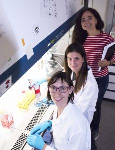 Mireia Sospedra (detrÃ¡s), Paula Ojer-Tomas y Raquel Planas, del Hospital Universitario de ZÃºrich.