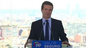 Pablo Casado, presidente del PP, en la presentación del programa electoral para las elecciones generales del 28 de abril, este lunes en Barcelona.