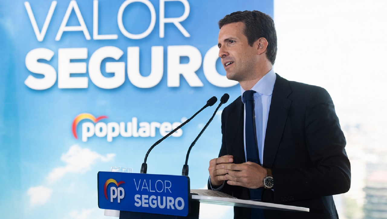 Pablo Casado, presidente del PP, en la presentación del programa electoral para las elecciones generales del 28 de abril, este lunes en Barcelona. 