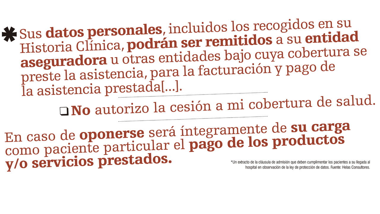 Extracto de la cláusula de admisión que deben cumplimentar los pacientes a su llegada al hospital en obseravción de la ley de protección de datos