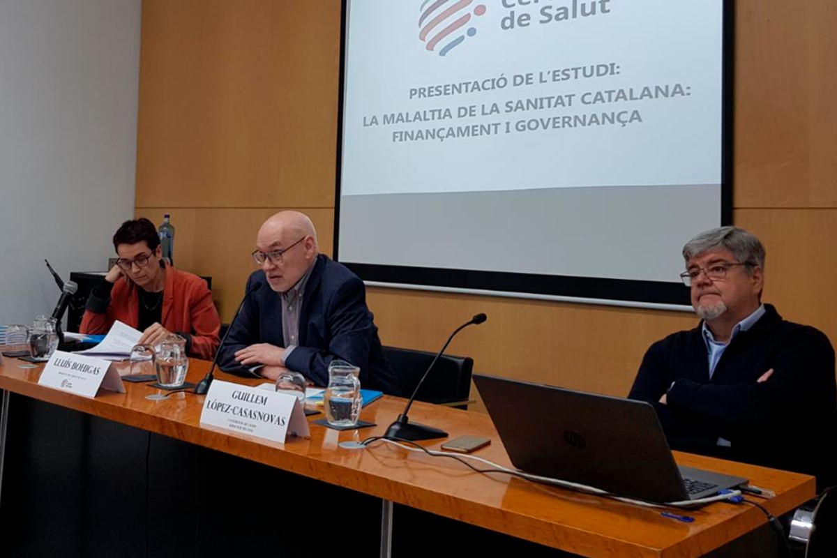 Olga Pané, Lluís Bohigas y Guillem López, en la rueda de prensa. 