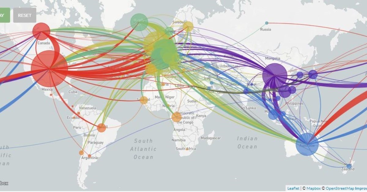 Mapamundi con las rutas del coronavirus