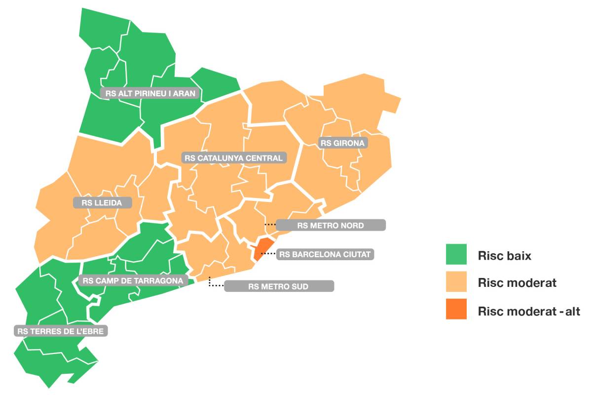 Nivel de riesgo por 'regiones sanitarias' en Cataluña (6 de mayo).