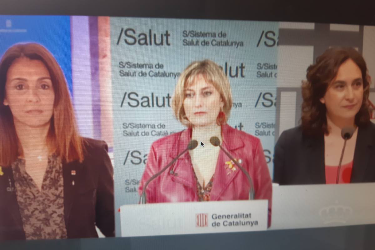 Rueda de prensa de Meritxell Budó, portavoz del Govern; Alba Vergés, consejera de Salud, y Ada Colau, alcaldesa de Barcelona. 