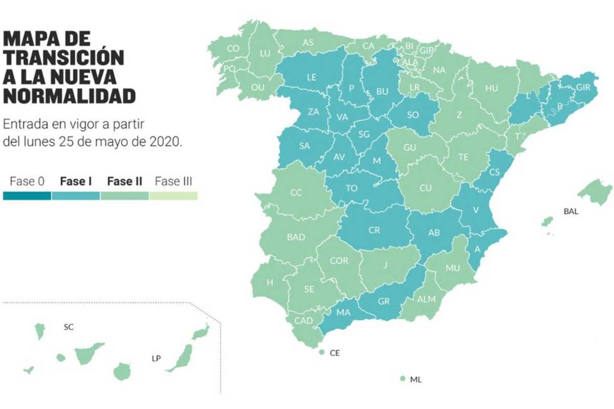 Mapa de España de evolución de las fases de desescalada