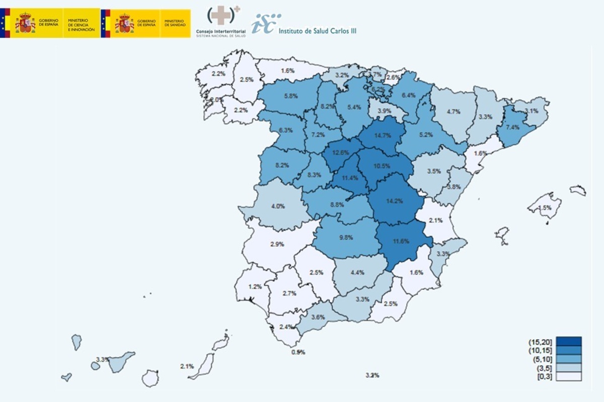 Mapa por provincias de la segunda oleada del estudio de seroprevalencia del coronavirus