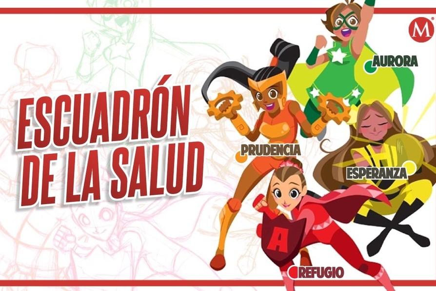 Refugio, Prudencia, Esperanza y Aurora, con sus superpoderes anticovidianos, forman el Escuadrón de la Salud. 