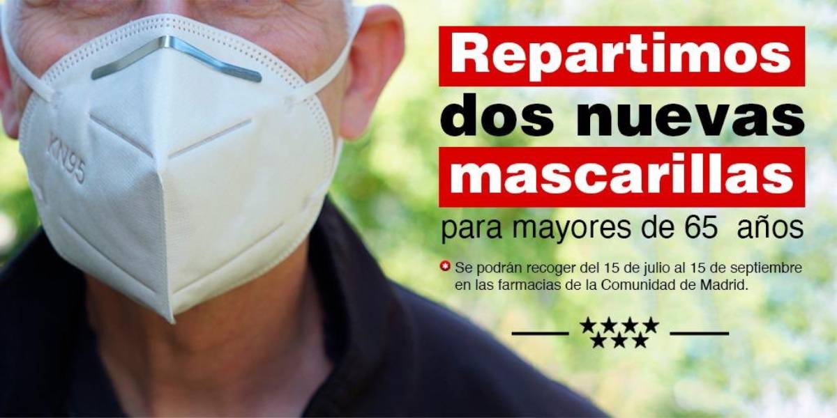 Cartel de la Comunidad de Madrid anunciando esta nueva entrega de mascarillas.