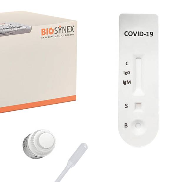 Test de autodiagnóstico Covid Biosynex, fabricado por la empresa suiza Biosynex Swiss.