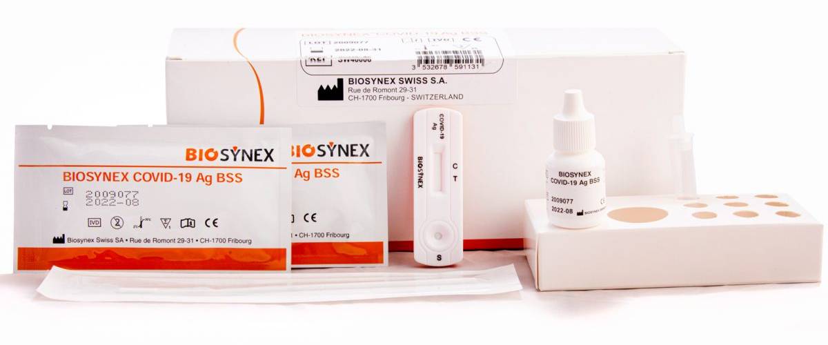 Biosymex Covid-19 BSS, de la empresa suiza Biosynex Swiss y distribuido por Laboratorios Rhogen.