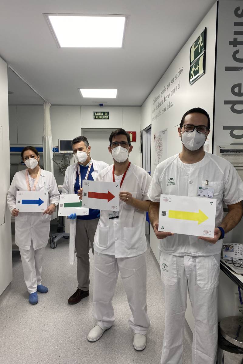 El Â¡Proyecto Flecha'  emplea el rojo para el ictus hemorrÃ¡gico, el amarillo para el isquÃ©mico, el verde para las hemorragias subaracnoideas y el azul para las angioplastias.