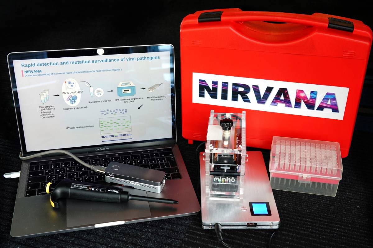 Dispositivo de detección de virus NIRVANA, basado en la técnica de amplificación isotérmica de recombinasa. 