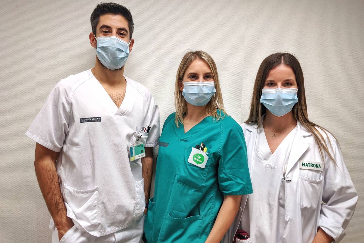 Rubén Alfaro, Sonia Pardo y Alba González, matronas del Hospital Universitario y Politécnico La Fe de Valencia.