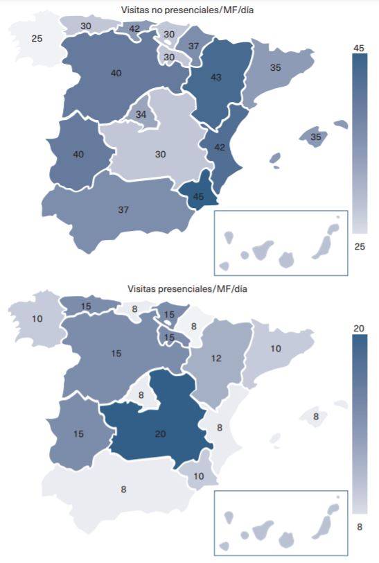  Ratios de consultas por médico o médica de familia/día por comunidad autónoma. Segunda ola. Noviembre 2020 (Fuente: Semfyc)