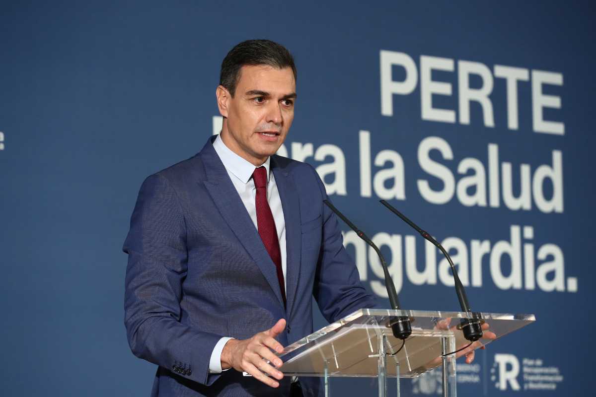 El presidente del Gobierno, Pedro Sánchez, en el Instituto de Salud Carlos III durante la presentación del PERTE en Salud.