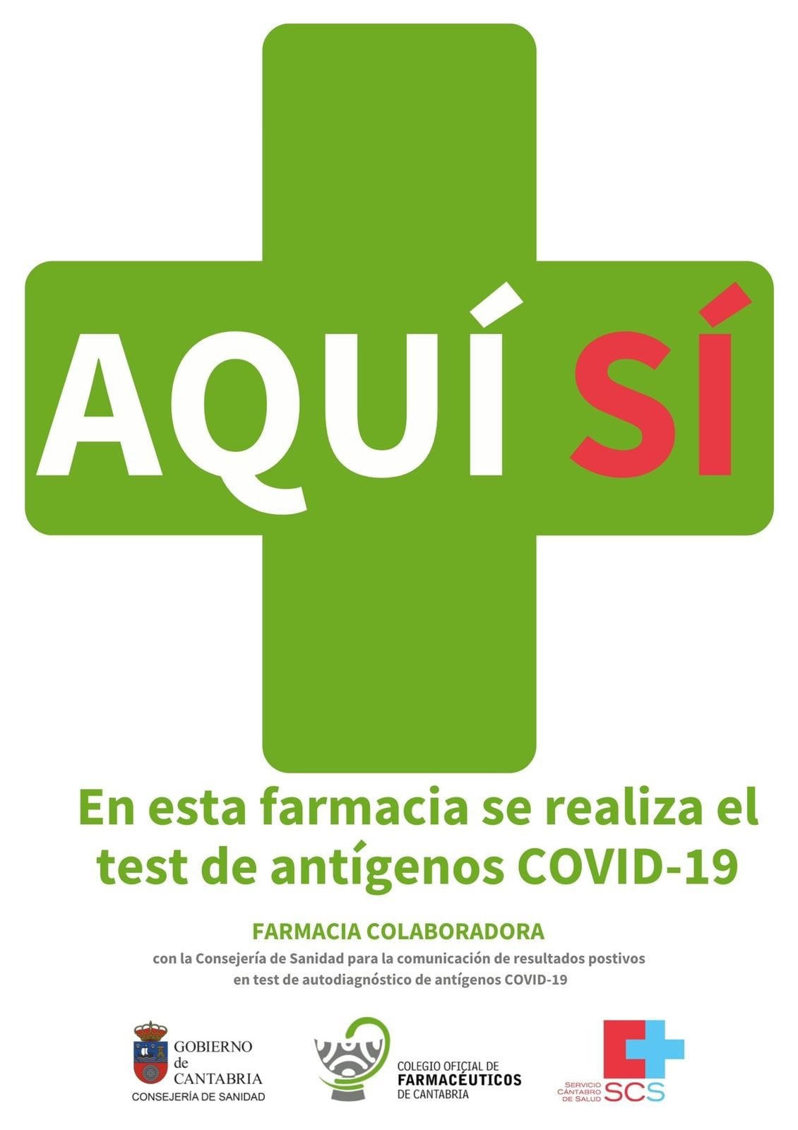 Cartel identificativo de farmacias de Cantabria donde se realizan test de antgenos.