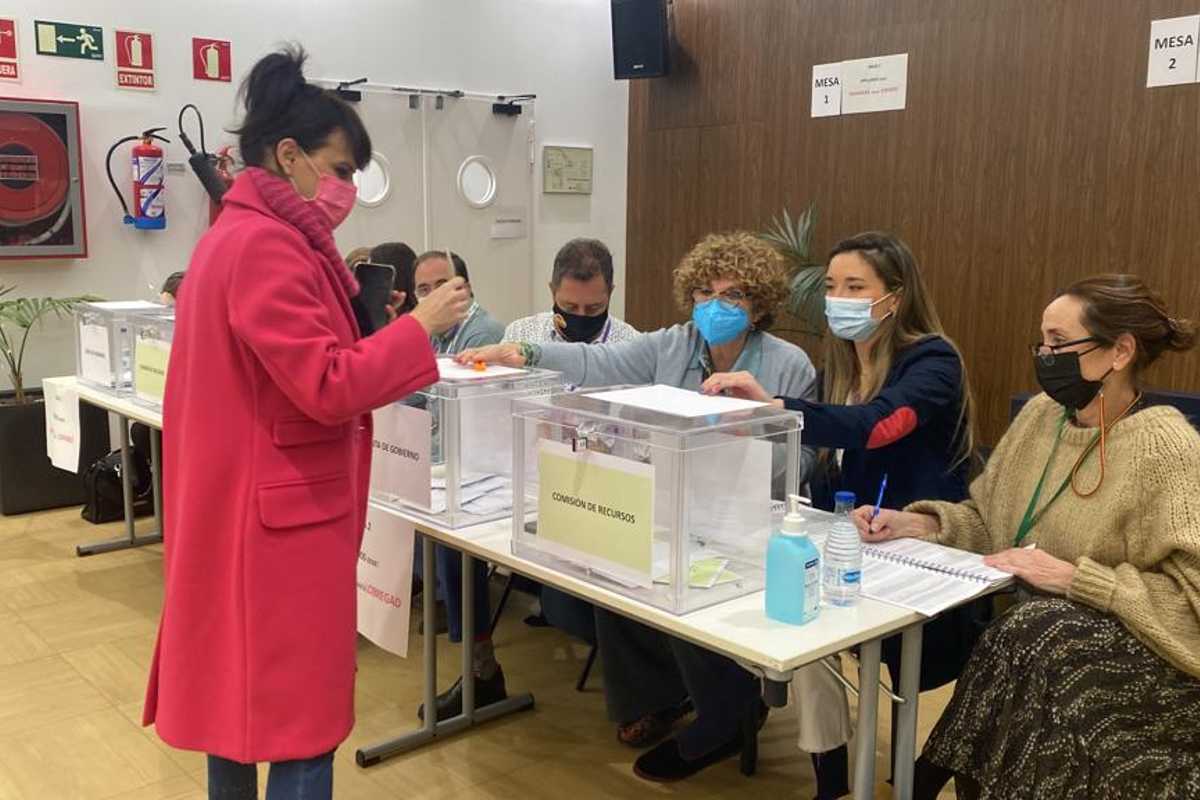 La candidata a presidir el COF de Madrid, RosalÃa Gozalo, votando en los comicios de este domingo.