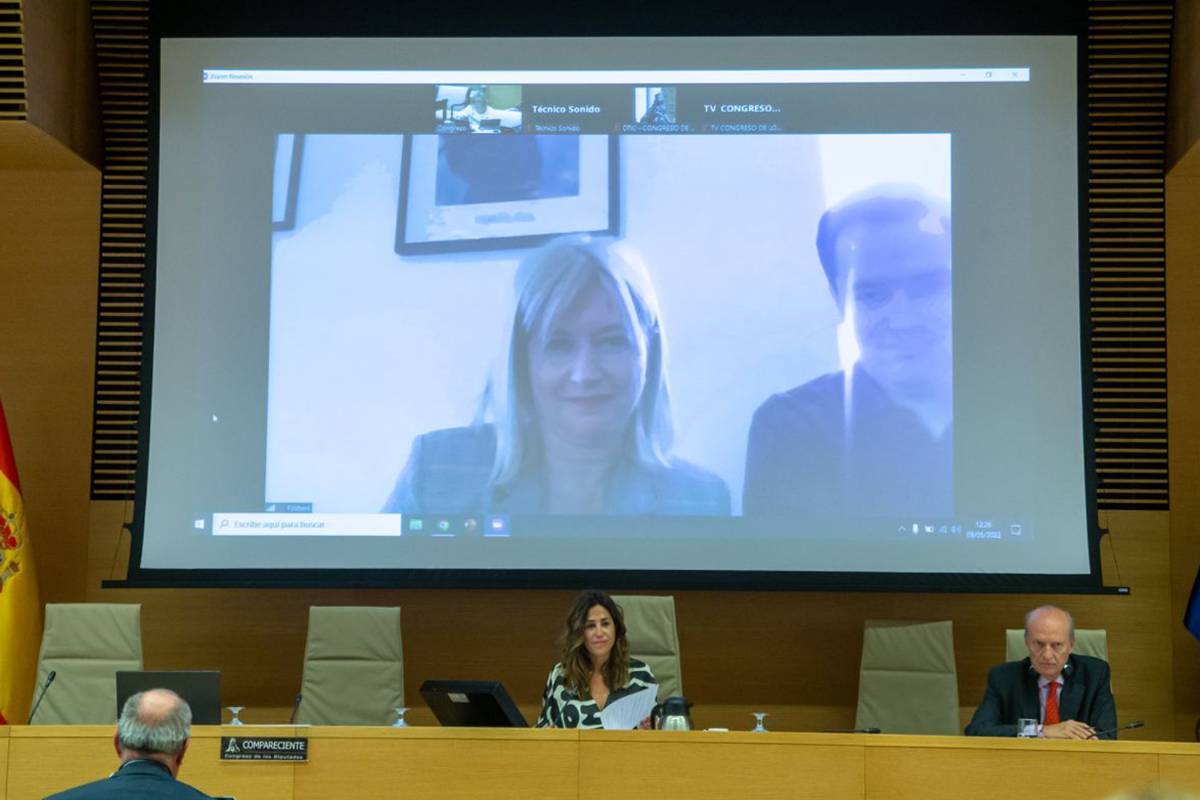 Natalie Richard, directora adjunta de la Agencia Nacional de Seguridad de Medicamentos y Productos Sanitarios de Francia (ANSM), por videoconferencia en el Congreso de los Diputados. Foto: CONGRESO DE LOS DIPUTADOS.