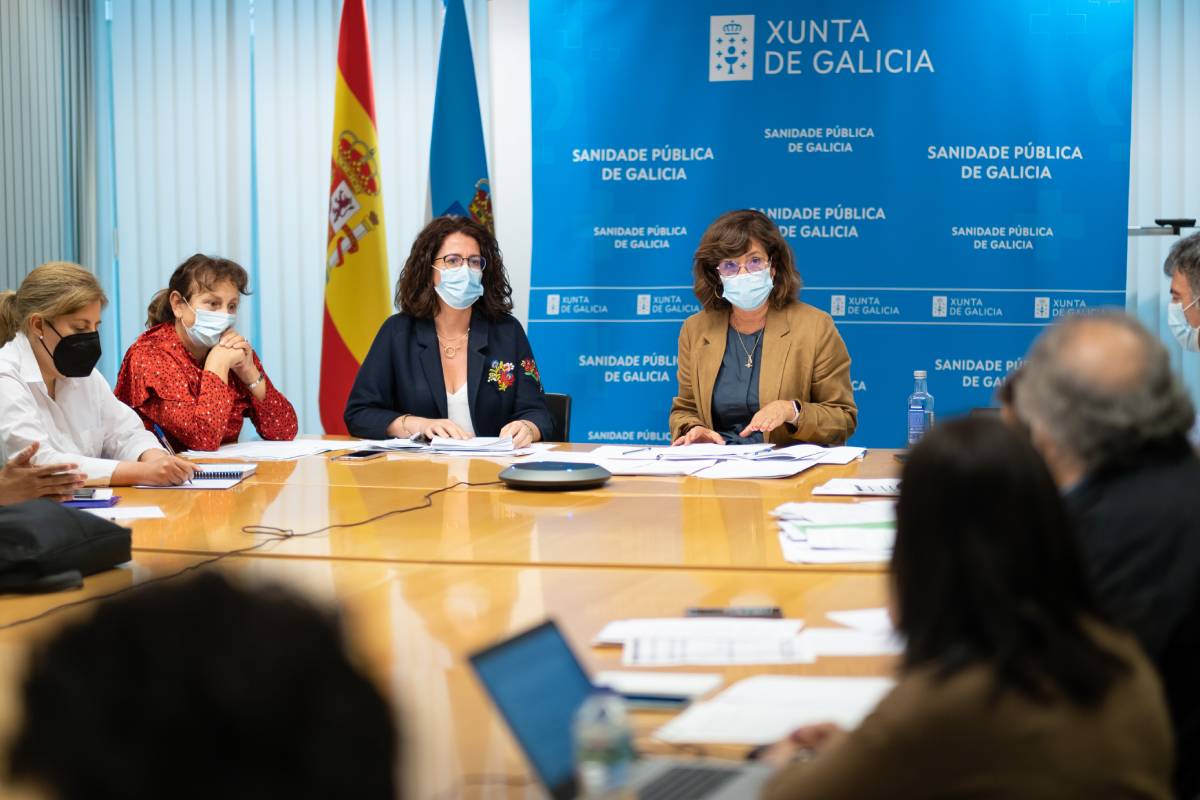 En el centro, con chaqueta marrón, Ana Mar�a Comesaña Álvarez, directora general de Recursos Humanos del Servicio Gallego de Salud, preside la mesa sectorial. Foto: XUNTA DE GALICIA