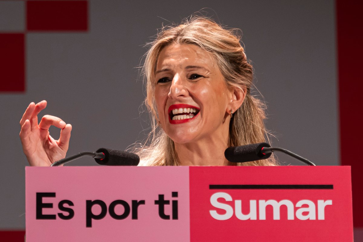 La candidata de Sumar a la presidencia del Gobierno, Yolanda Díaz, participa en un mitin celebrado eLpasado miércoles en Valladolid. Foto: EFE/R. GARCÍA 