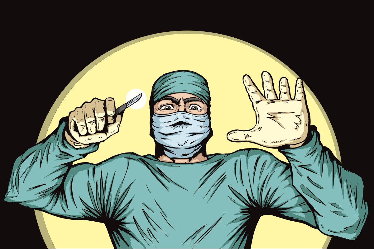 Representación en cómic de un cirujano. Foto: SHUTTERSTOCK. 