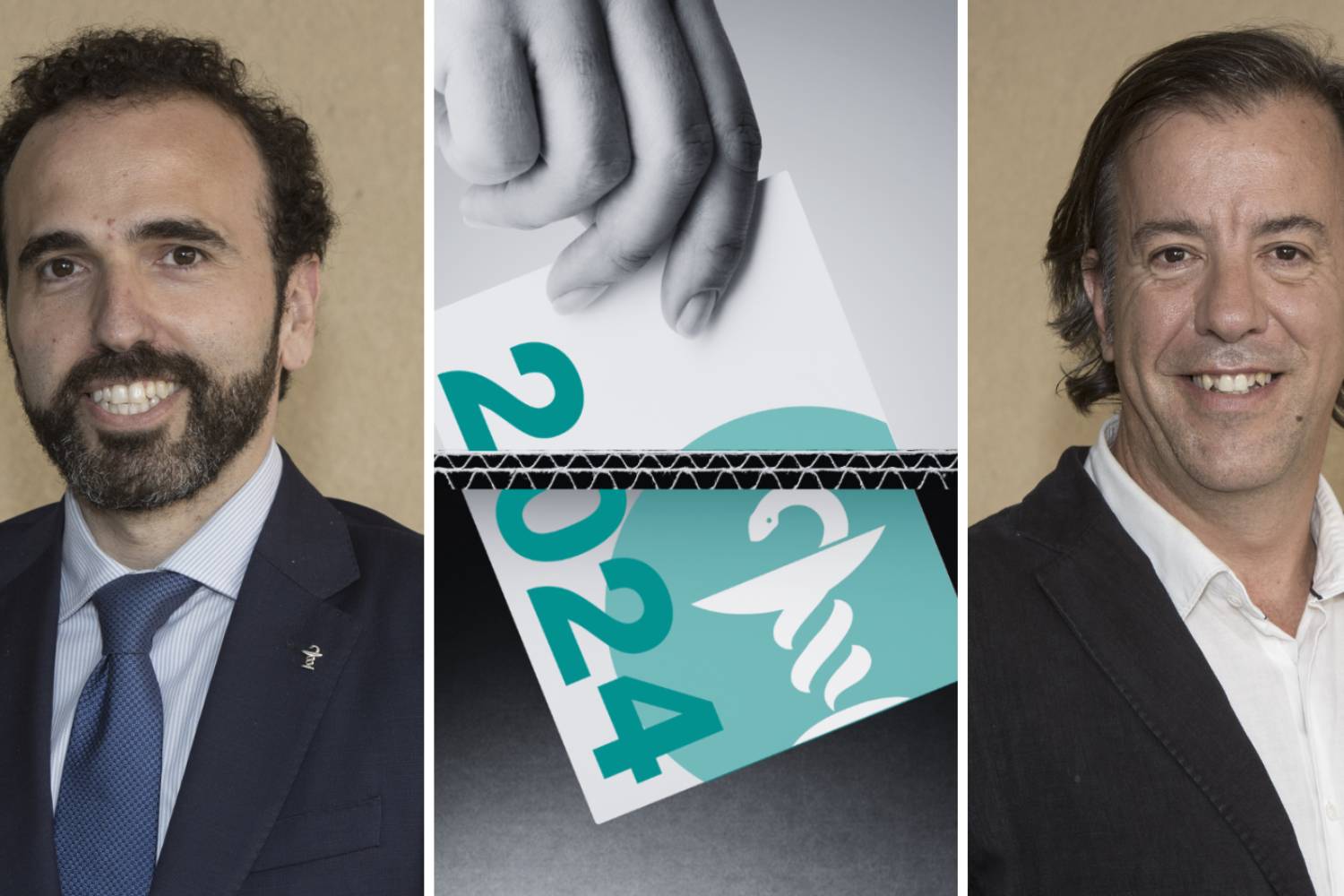 Jordi Casas y Guillermo Bagaría, candidatos a la presidencia del COF de Barcelona. Foto: COF DE BARCELONA.