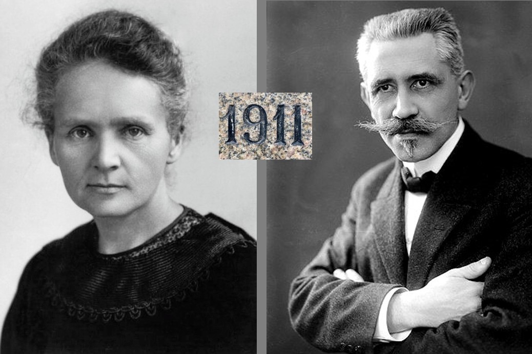 Marie Curie, química y física francopolaca, y Paul Langevin, físico francés. 