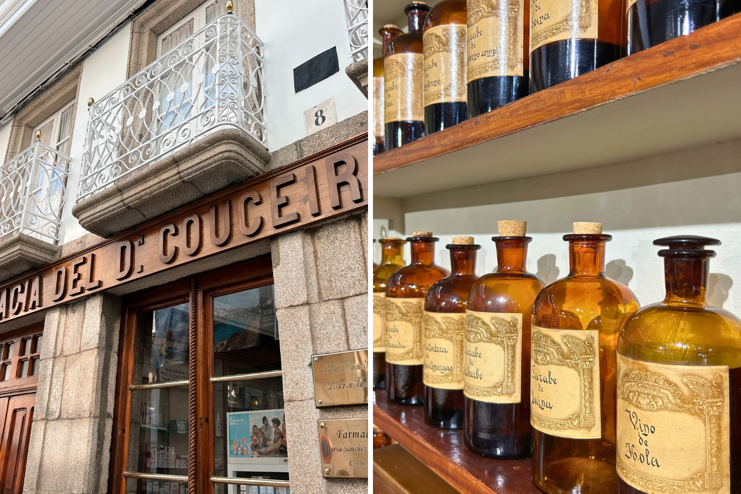 Fachada y detalle de los objetos de la Farmacia Couceiro.