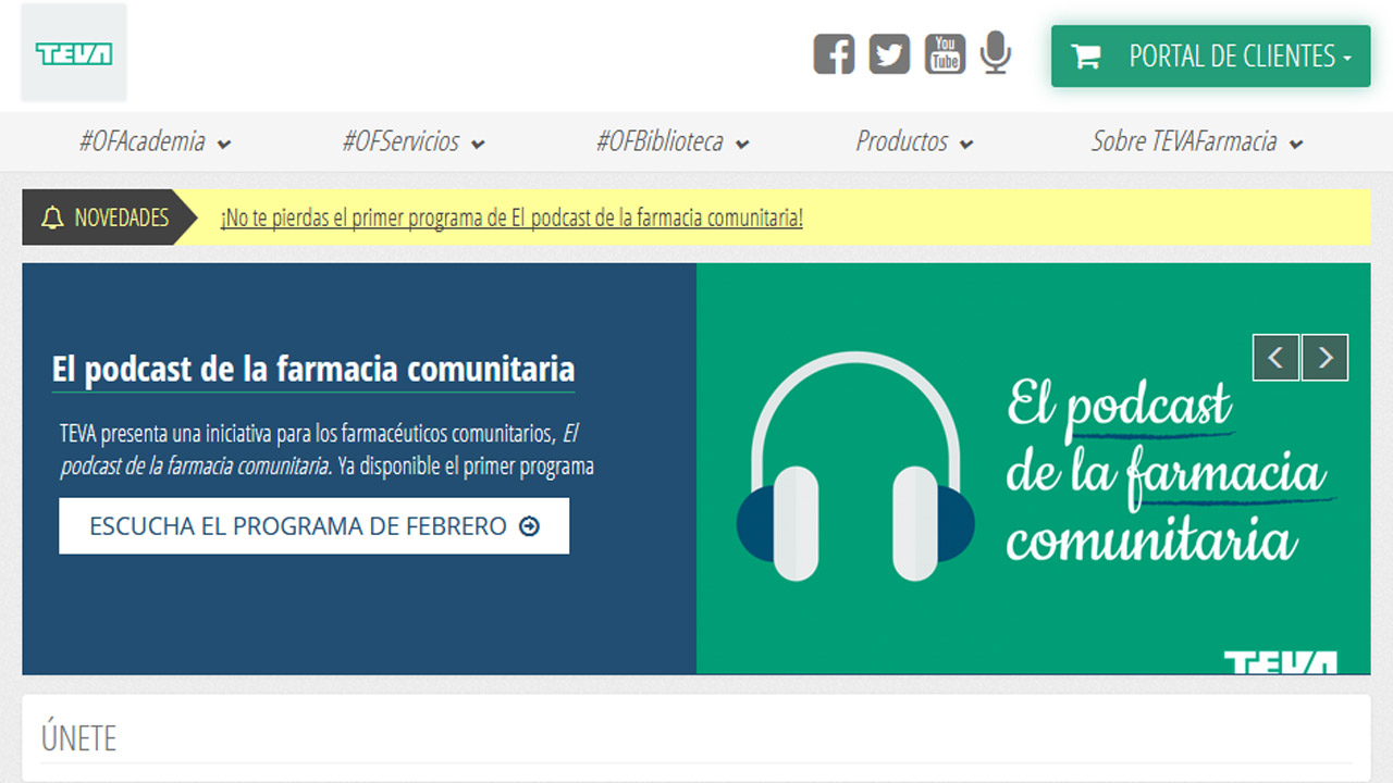 Página principal de 'www.tevafarmacia.es'. 