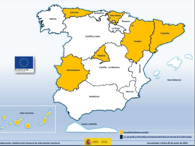 Siete autonomas ya están en fase de pruebas para interoperar con Europea en receta electrónica. Fuente: MINISTERIO DE SANIDAD.