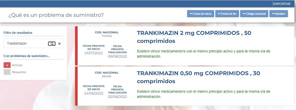La Aemps tiene registradas en activo dos presentaciones de Trankimazin.