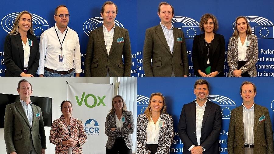 Matilde Sánchez Reyes y Miguel Valdés durante las reuniones con los eurodiputados españoles. Foto: FEDIFAR