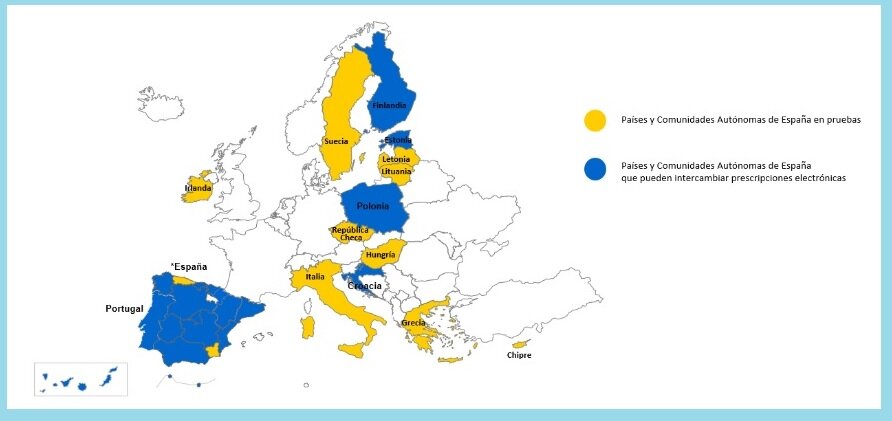 Pases europeos que pueden intercambiar prescripciones electrónicas con autonomas de España. Fuente: MINISTERIO DE SANIDAD.