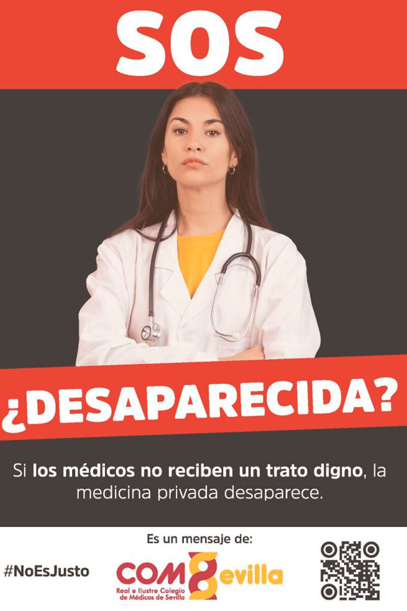 Una de las imÃ¡genes de la campaÃ±a #NoEsJusto. Foto: COLEGIO DE MÃ‰DICOS DE SEVILLA.