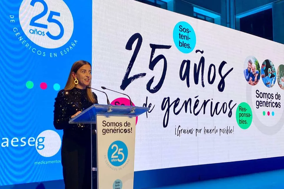 Mar Fábregas, presidenta de Aeseg, en el acto de celebración de los 25 años del genérico. Foto: AESEG.