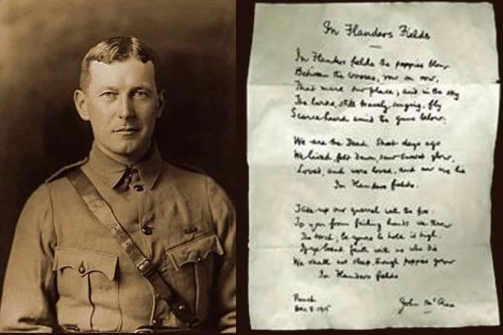 El médico poeta John McCrae combatió en la I Guerra Mundial y escribió el poema «En los campos de Flandes».