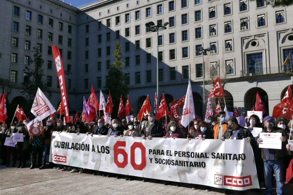 Aspecto de una de las concentraciones convocadas por CCOO el año pasado ante la puerta del Ministerio de Inclusión, Migraciones y Seguridad Social. Foto: FSS-CCOO.