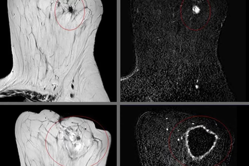 Visto con resonancia magnÃ©tica, el tumor (arriba) y despuÃ©s de la ablaciÃ³n con radiofrecuencia (abajo). Imagen: HOSPITAL DE BELLVITGE.