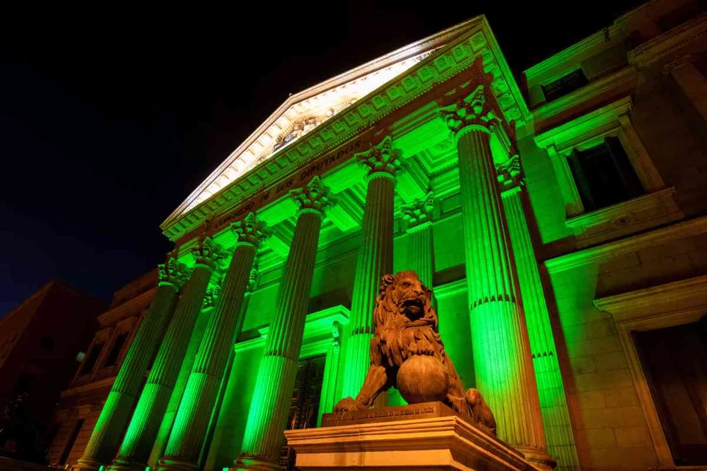 El Congreso de los Diputados será uno de los más de 100 edificios que hoy iluminarán su fachada de verde. Foto: CONSEJO GENERAL DE COF.