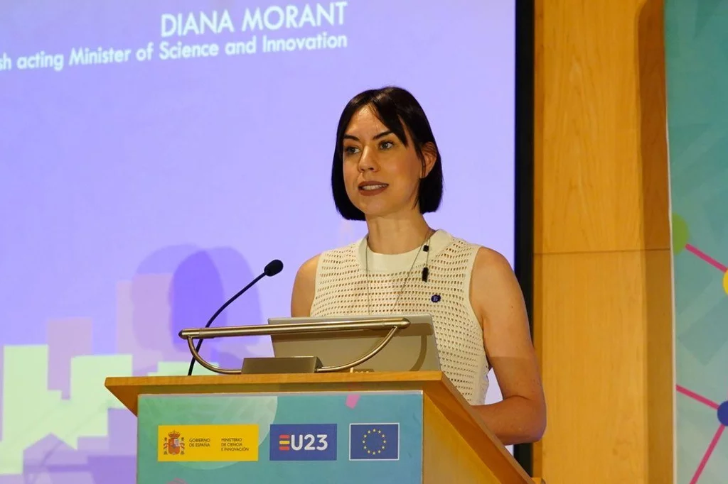 Diana Morant, ministra de Ciencia en funciones, en la inauguración de la primera jornada de la conferencia sobre medicina personalizada celebrada en Valencia en el marco de la Presidencia Española del Consejo de la UE. Foto: MINISTERIO DE CIENCIA