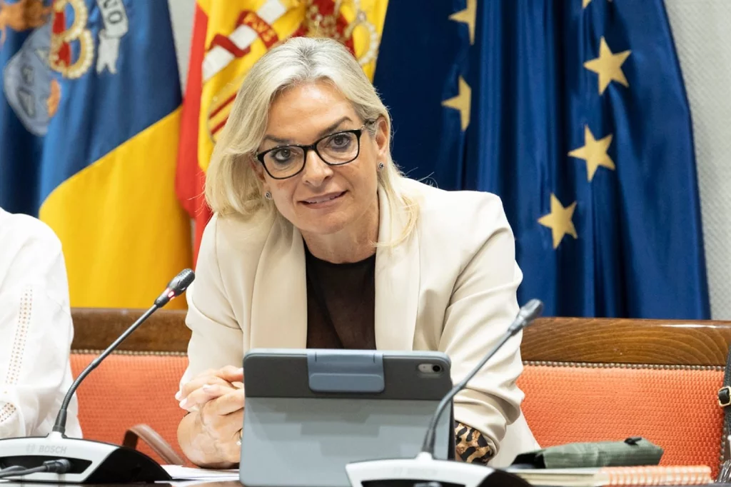 La consejera de Sanidad de Canarias, Esther Monzón, en la comisión de Sanidad de este viernes en el Parlamento canario. Foto: PARLAMENTO DE CANARIAS.