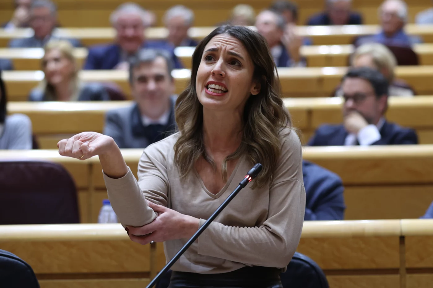 La ministra de Igualdad, Irene Montero, interviene durante el pleno del Senado, este martes en Madrid. Foto: EFE/ KIKO HUESCA         