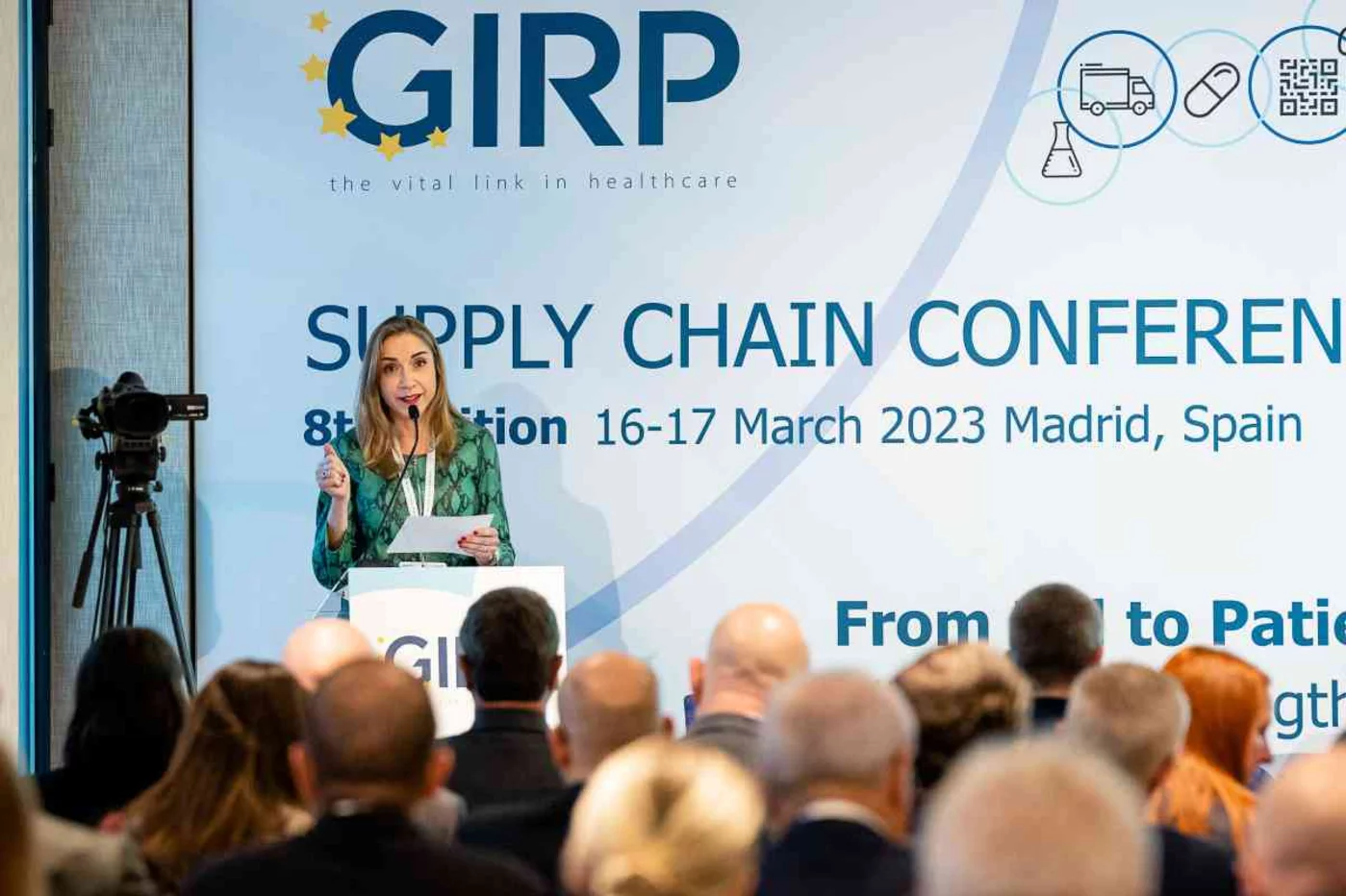 La presidenta de Fedifar, Matilde Sánchez Reyes, en una conferencia de GIRP en Madrid, el pasado mes de marzo. Foto: FEDIFAR.