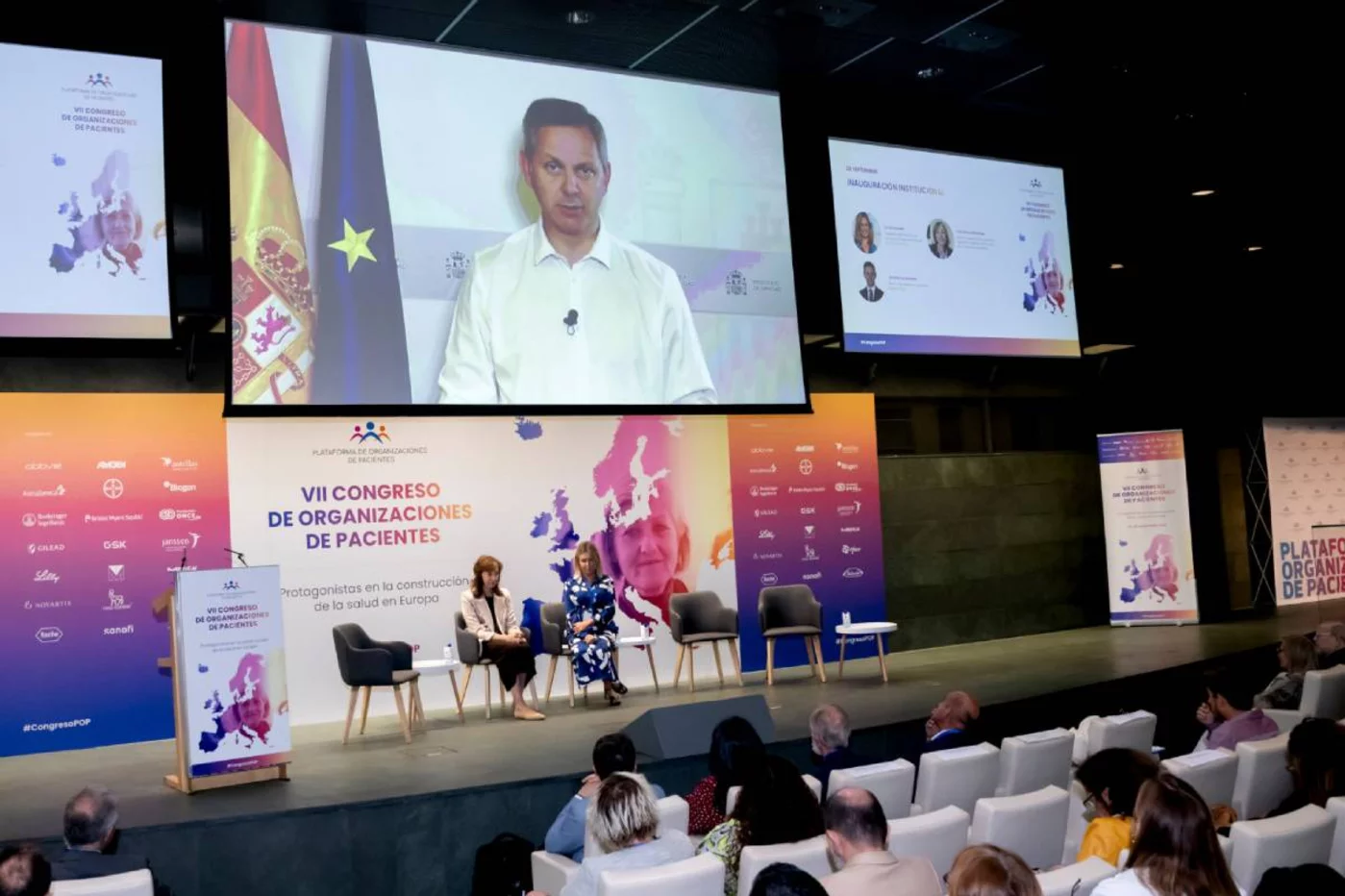 El ministro de Sanidad en funciones José Manuel Miñones, interviniendo por vídeo en el VII Congreso de la Plataforma de Organizaciones de Pacientes (POP). Foto: POP.