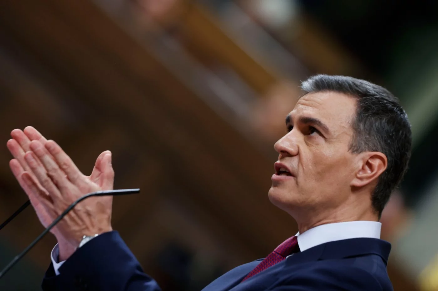 El presidente del Gobierno en funciones, Pedro Sánchez, se dirige a la Cámara en el primer día de su debate de investidura. Foto: EFE/JAVIER LIZÓN