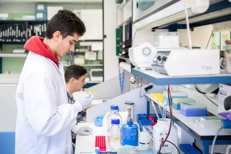 Dos investigadores trabajan en el laboratorio de coronavirus del Centro Nacional de Biotecnología (CNB) del CSIC (Foto: CSIC).