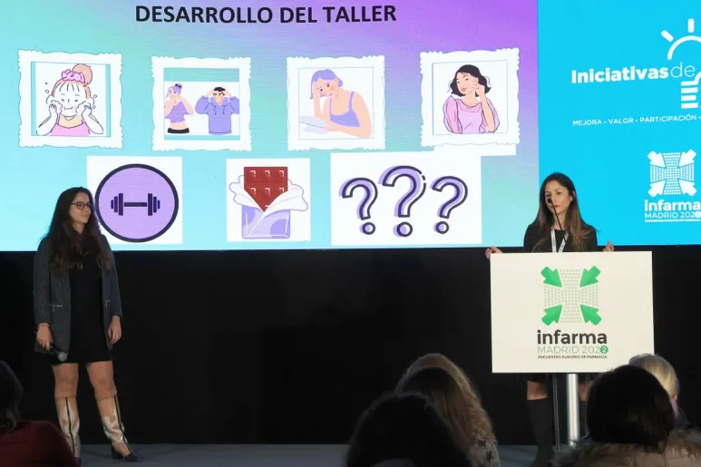 Las farmacéuticas comunitarias Almendra y Paloma Fernández Rodríguez-Acosta, en 'Infarma' 2022. Foto: Fernando Herranz.