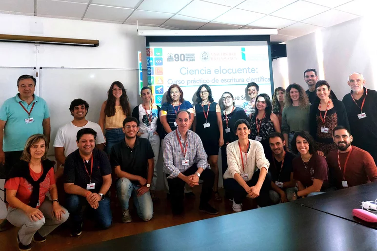Profesores y alumnos participantes en la segunda edición del curso «Ciencia elocuente», en el Campus de Las Llamas de la UIMP..