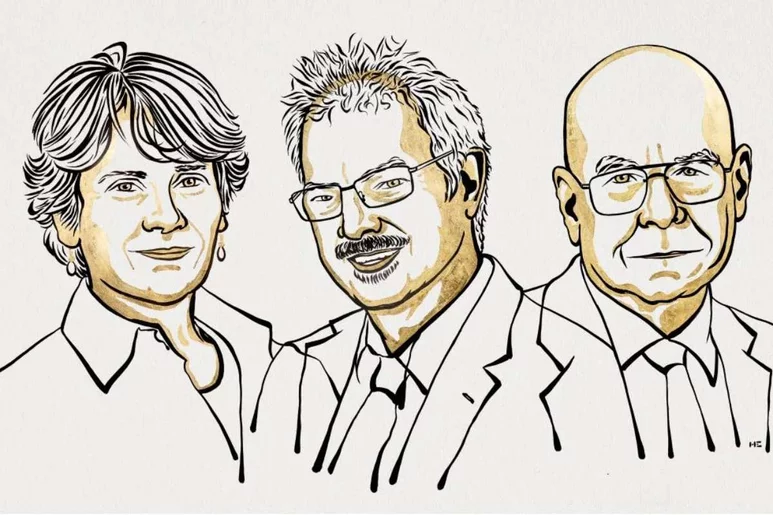 Carolyn R. Bertozzi, Morten Meldal y K. Barry Sharpless, ganadores del Premio Nobel de Química 2022. Ilustración: NIKLAS ELMEHED / NOBEL PRIZE OUTREACH