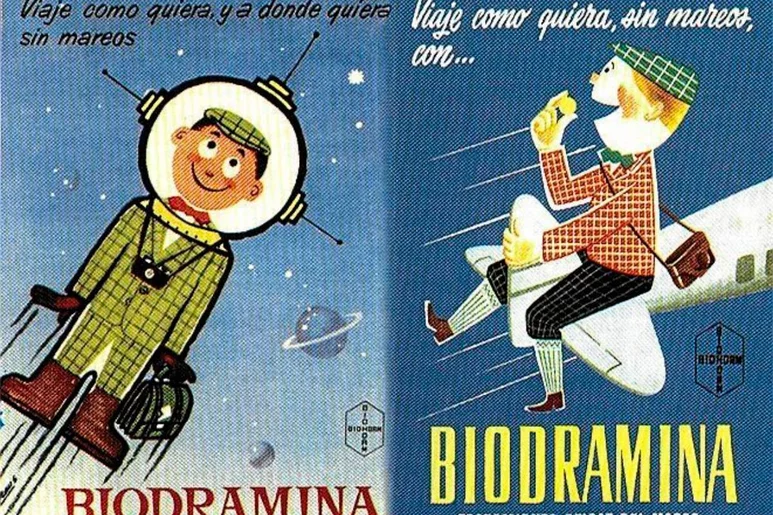 Carteles publicitarios antiguos de Biodramina.